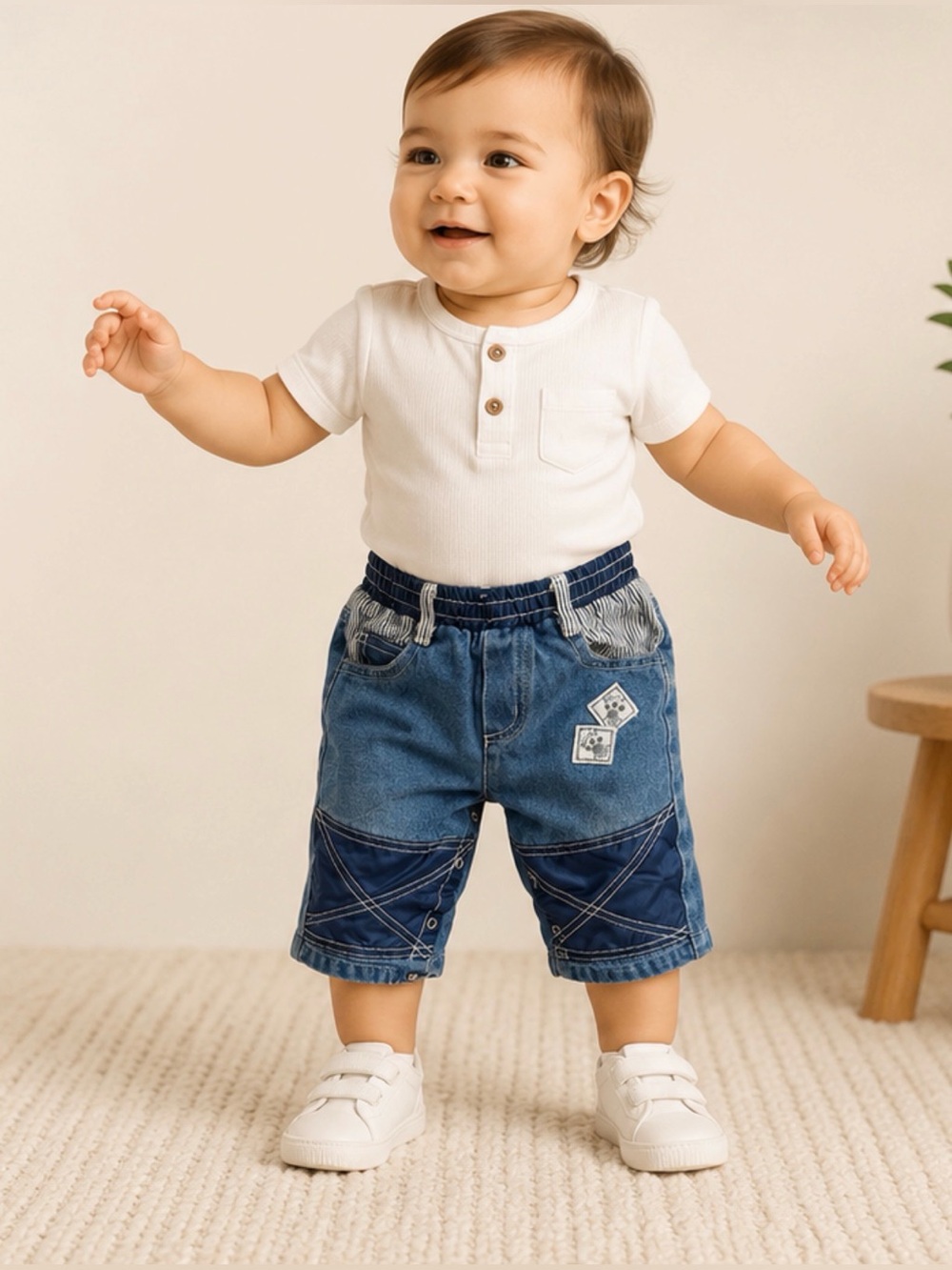 Vintage Baby Guess Jeans Toddler Denim Pants 90s USA Navy Quilted Snap Leg 12M